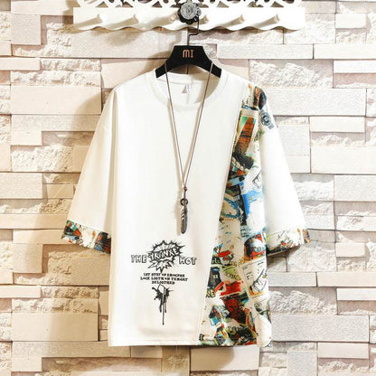 Buycenter Half-Sleeved Contrast Color Base Shirt - Geometric Style & Loose Fit - Buy Center