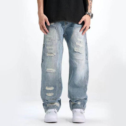 Buycenter Men's Ripped Jeans - Washed & Frayed Light Blue Casual Style - Buy Center