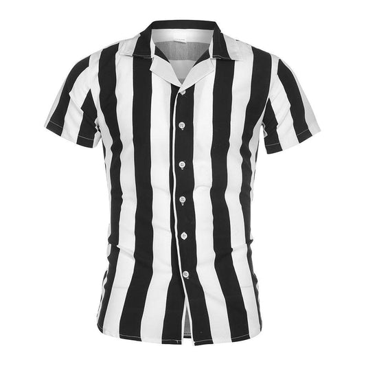 Buycenter Men's Short-Sleeved Cotton Shirt - Striped Mercerized Design - Buy Center