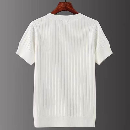 Korean Style Men's V-Neck T-Shirt - Trendy Striped Short Sleeve Design - Buy Center