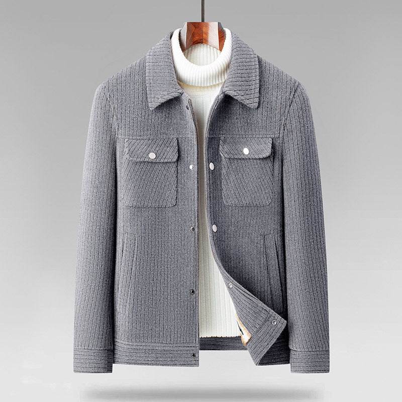 Fleece-Lined Men's Casual Coat - Stylish Warm Jacket in Brown, Gray, Black - Buy Center