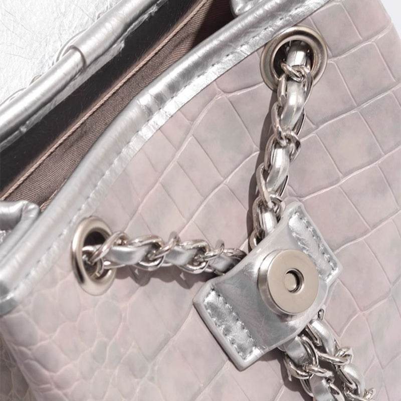 Stylish Silver Crocodile Pattern Backpack - Water-Repellent Fashion Accessory - Buy Center