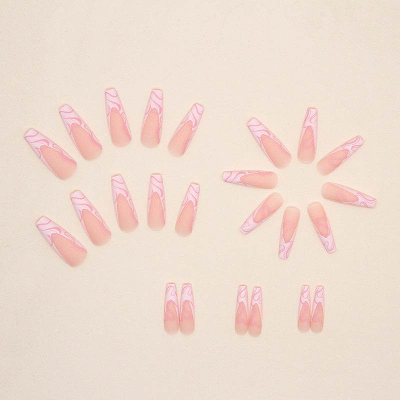 Heart Stripe Fake Nails - Elegant Nail Art Kits for Romantic Styles - Buy Center