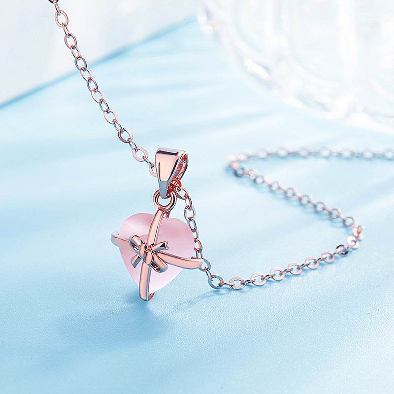 Buycenter Heart-Shaped Powder Crystal Pendant Necklace - 925 Plated Jewelry - Buy Center