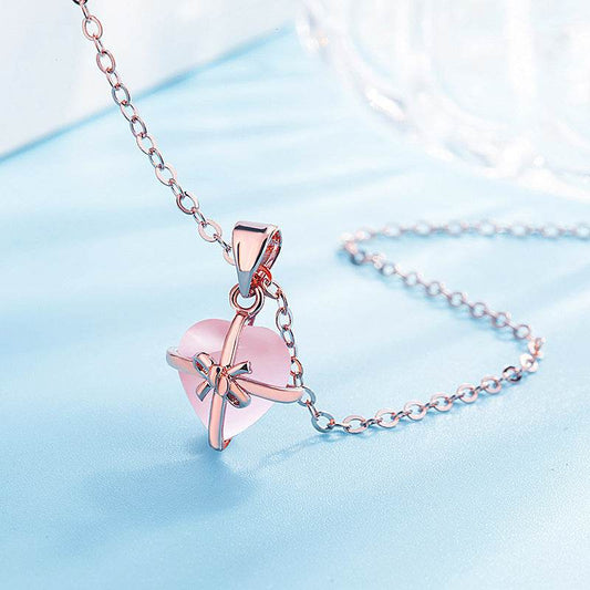 Buycenter Heart-Shaped Powder Crystal Pendant Necklace - 925 Plated Jewelry - Buy Center