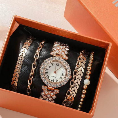 Buycenter Women's 6-Piece Diamond Bracelet Watch Set - Luxurious Gift Box - Buy Center