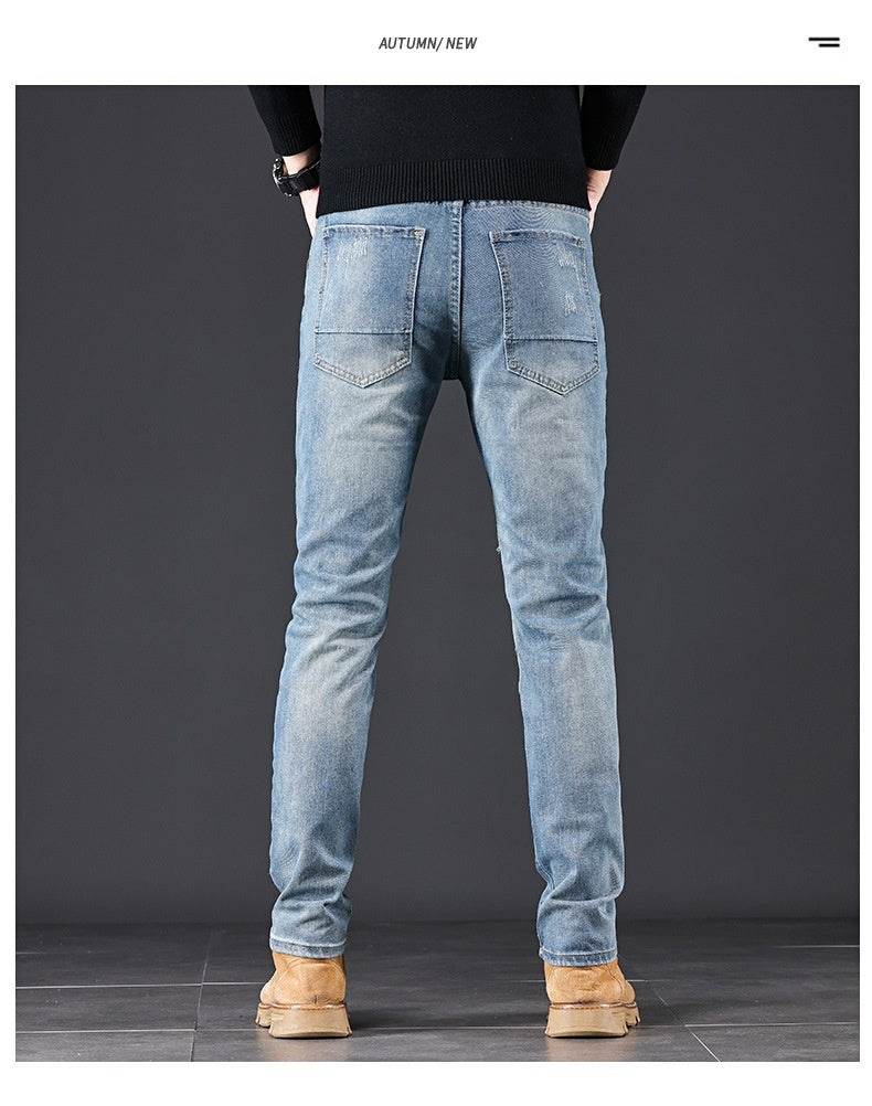 High-End Blue Holes Jeans for Men - Straight Leg Design, Micro Elasticity - Buy Center