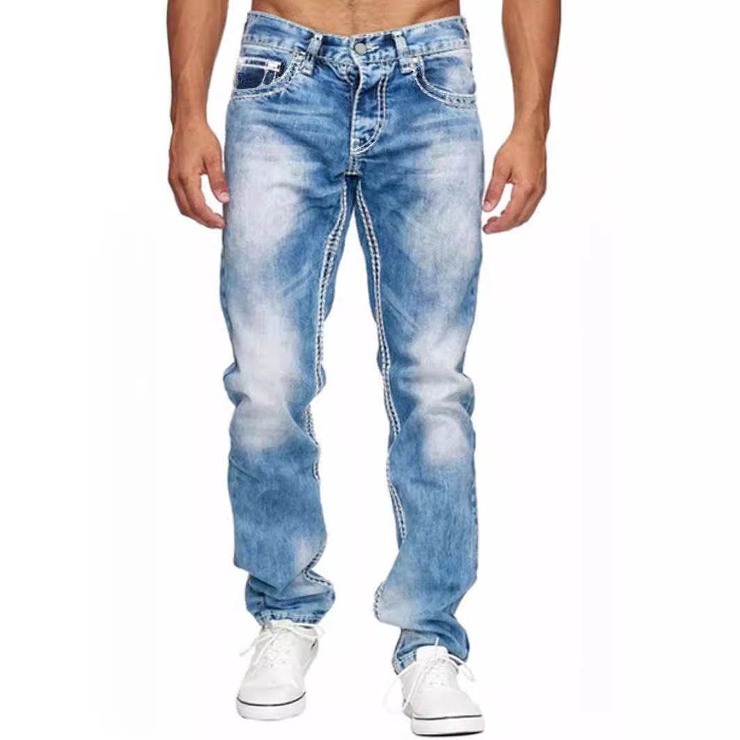 Men's Straight Jeans - European & American Style in Light Blue, Blue, Black - Buy Center