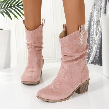 Buycenter Plus Size Women's Boots - Fashionable Suede with Mid Heel - Buy Center