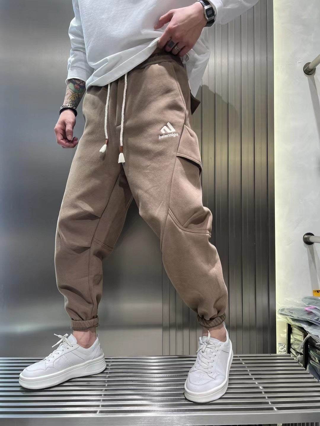 Bunched Feet Fleece Cargo Pants for Men - Stylish & Cozy Microelastic Design - Buy Center