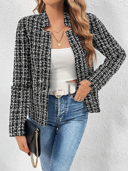 Buycenter Elegant Plaid Suit Jacket for Women - Slim Fit Blazer - Buy Center