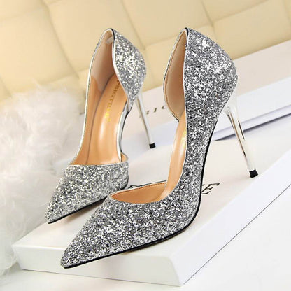 Skinny Women’s Stiletto Heel Pumps - Sequined Pointed Shoes in Colors - Buy Center