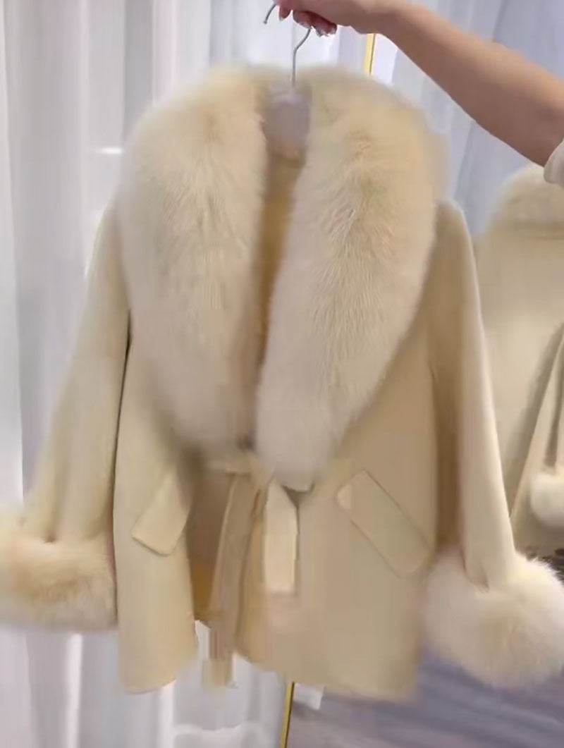 Buycenter Real Wool Autumn Cape Top - Loose Fit with Fur Collar - Buy Center