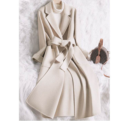 Buycenter Creamy-White Slim-Fit Woolen Coat for Women - Elegant Style - Buy Center
