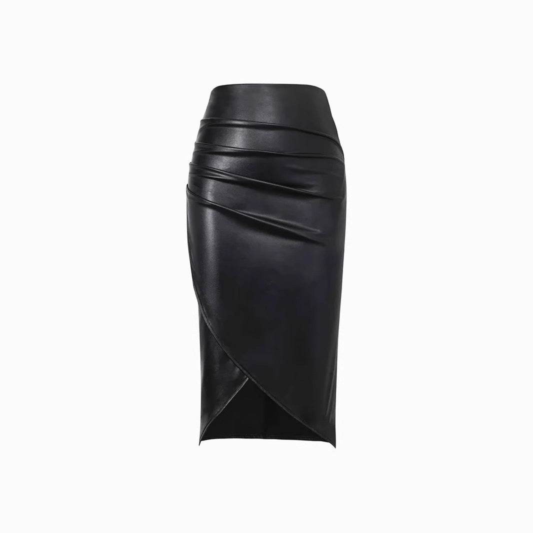 Buycenter High Waist Split Leather Skirt - Stylish Black Midi Skirt - Buy Center
