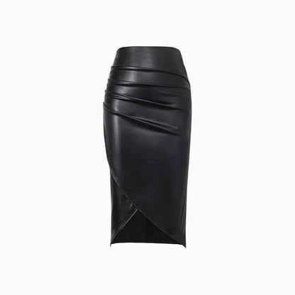 Buycenter High Waist Split Leather Skirt - Stylish Black Midi Skirt - Buy Center