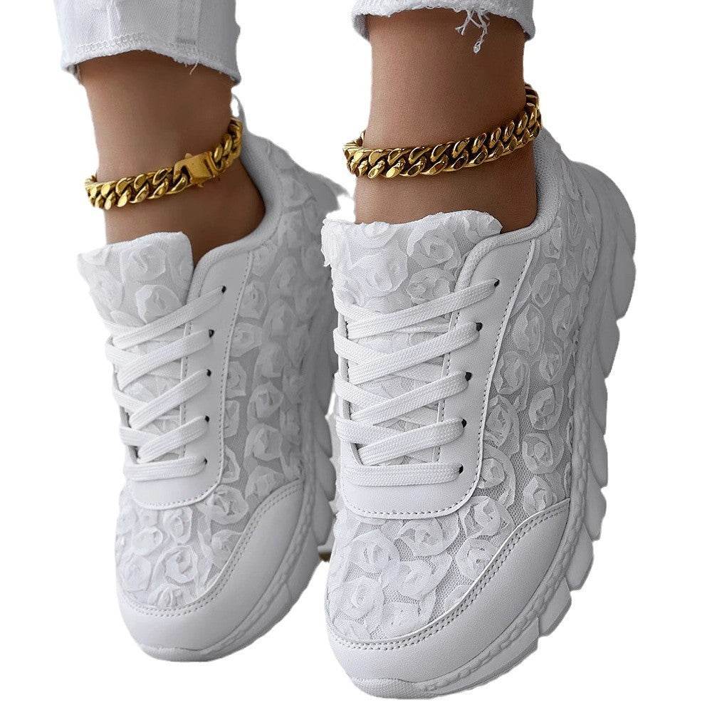 Stylish Three-Dimensional Rose Mesh Sneakers - Casual Flats for Women - Buy Center