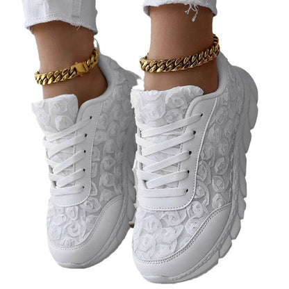 Stylish Three-Dimensional Rose Mesh Sneakers - Casual Flats for Women - Buy Center