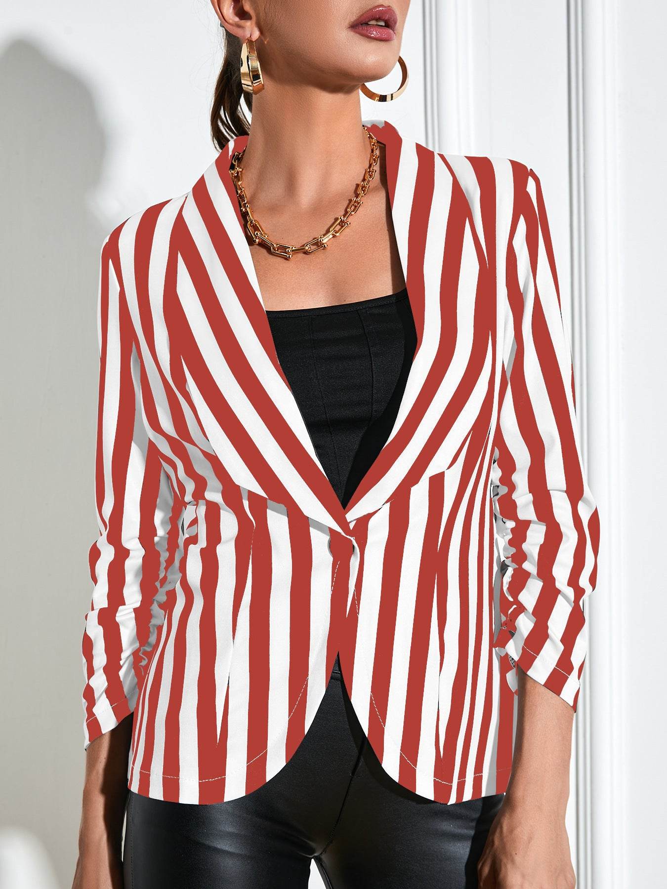 Buycenter Cropped Casual Jacket - Slim Fit 3/4 Sleeve Fashion - Buy Center