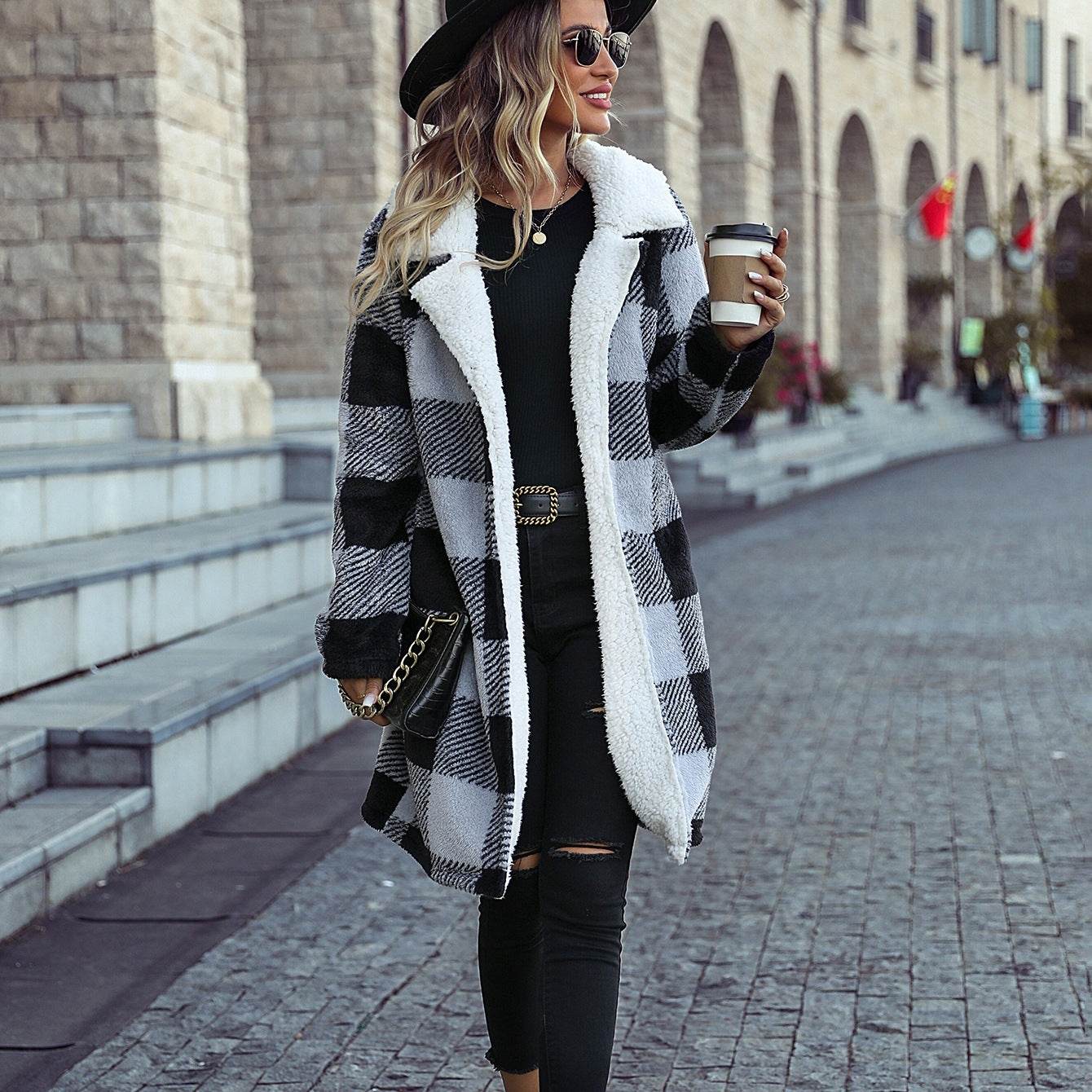 Women's Plaid Loose Cardigan - Double-Sided Fashion Jacket for Fall - Buy Center