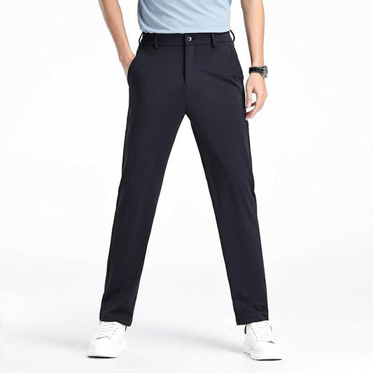 Casual Ice Silk Elastic Pants for Men - Stylish Mid-Waist Trousers - Buy Center