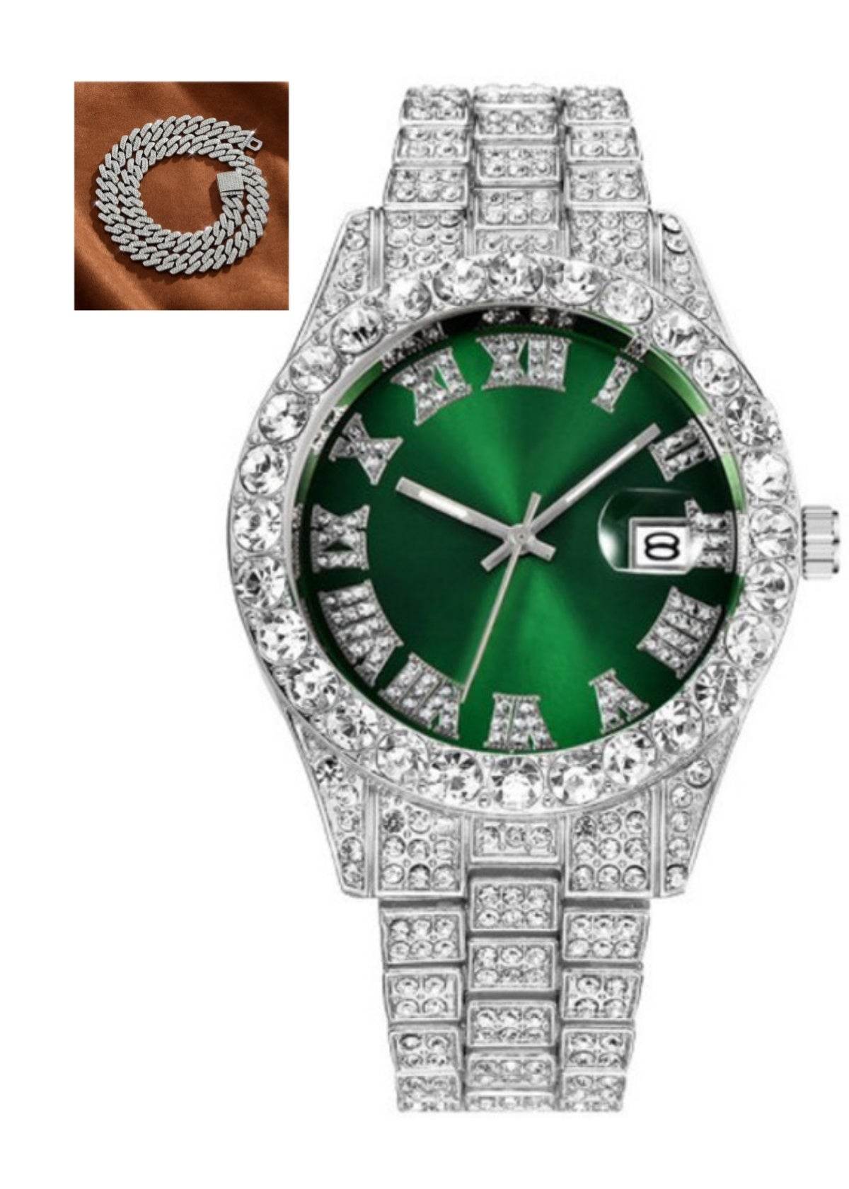 Hot Men's Steel Quartz Watch - Hip Hop Style with Diamond Roman Scale - Buy Center