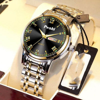 Men's Steel Band Quartz Watch - Luminous, Waterproof, Double Calendar - Buy Center