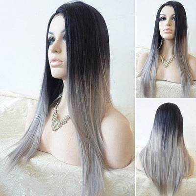 Premium Ombre Gray Wig - Long Straight Synthetic Hair for All Styles - Buy Center