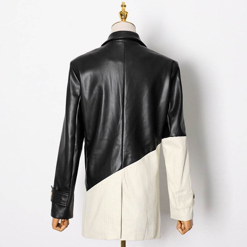 Buycenter Ladies PU Leather Suit Jacket - Stylish Loose Stitching Design - Buy Center