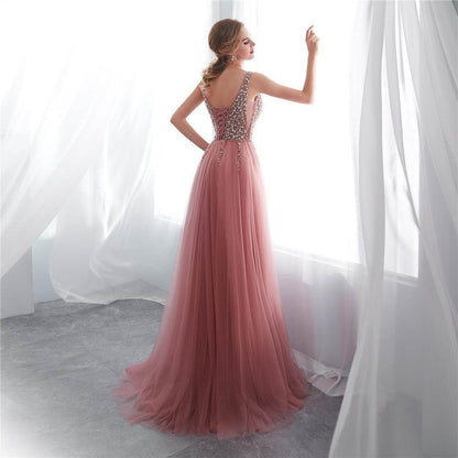 Elegant V-Neck Prom Dress - Sleeveless Empire Waist for 2025 Style - Buy Center