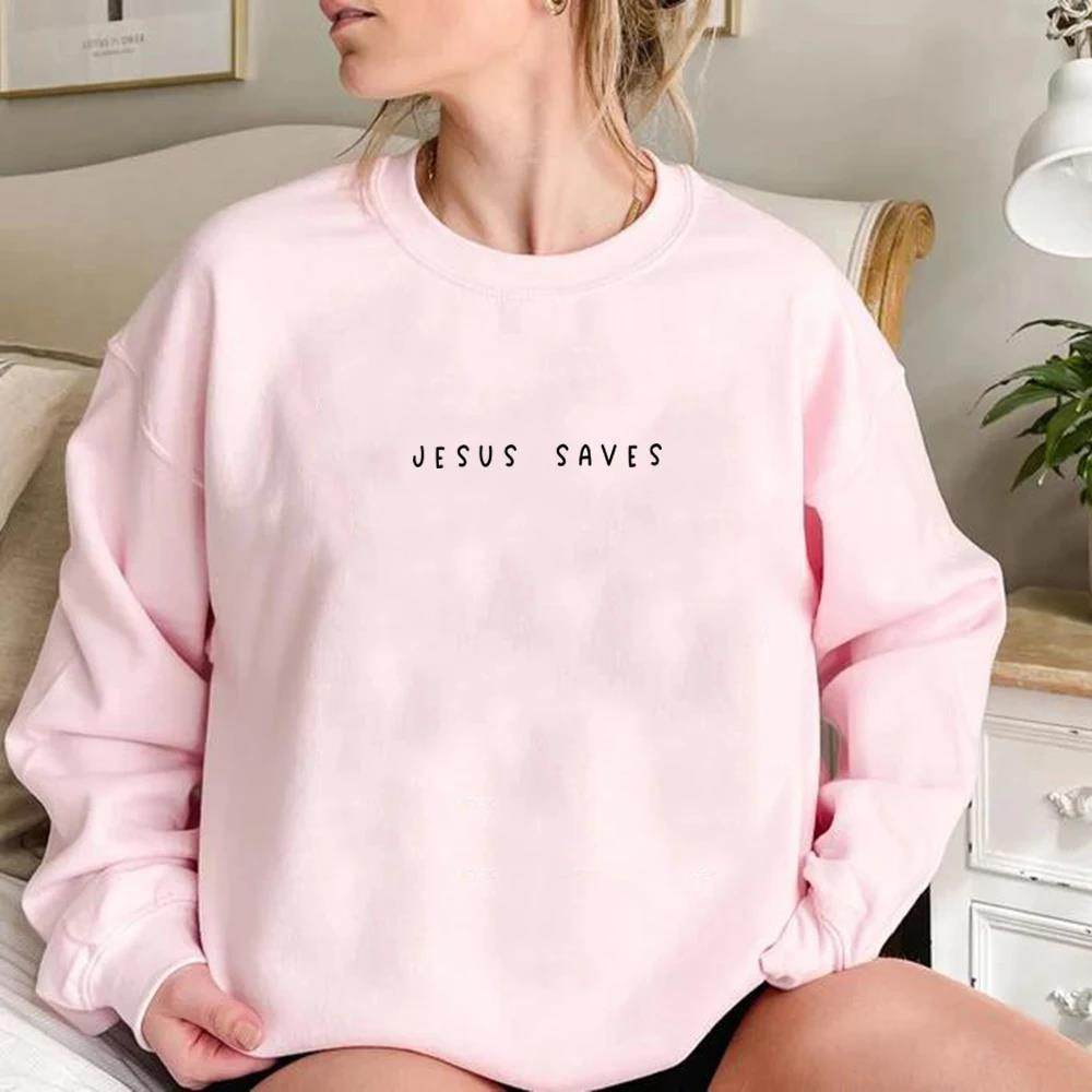 Jesus Saves Christian Sweatshirt - Trendy Women's Faith Top for Comfort - Buy Center