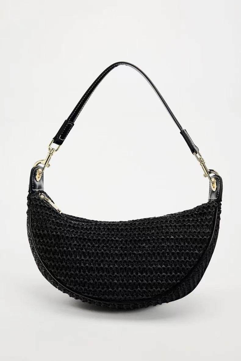 Buycenter Woven Dumpling Shoulder Bag - Casual Crossbody in Black & Brown - Buy Center