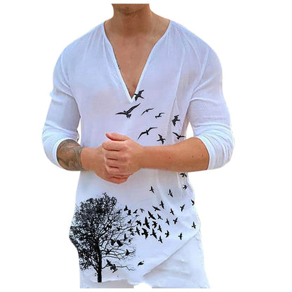 Men's V-Neck Casual Print Long Sleeve T-Shirt - Slim Fit Cotton Blend 2025 - Buy Center
