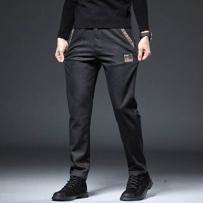 Slim Straight Men’s Pants - High Waist Embroidery Trend in Black and Blue - Buy Center