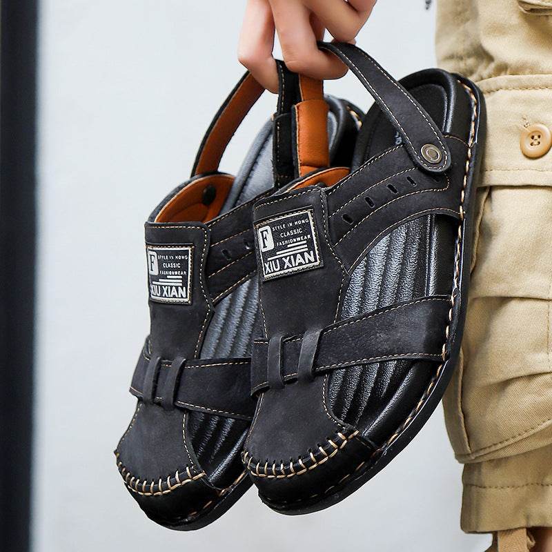 Men's Plus Size Leather Sandals - Casual, Breathable, Non-Slip Design - Buy Center