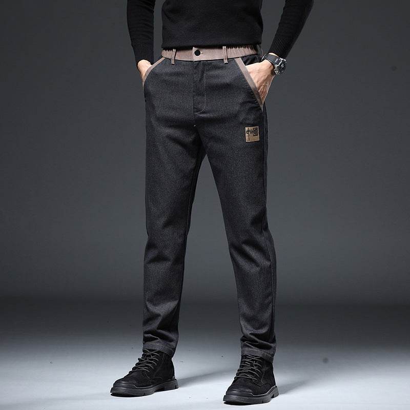 Slim Straight Men’s Pants - High Waist Embroidery Trend in Black and Blue - Buy Center