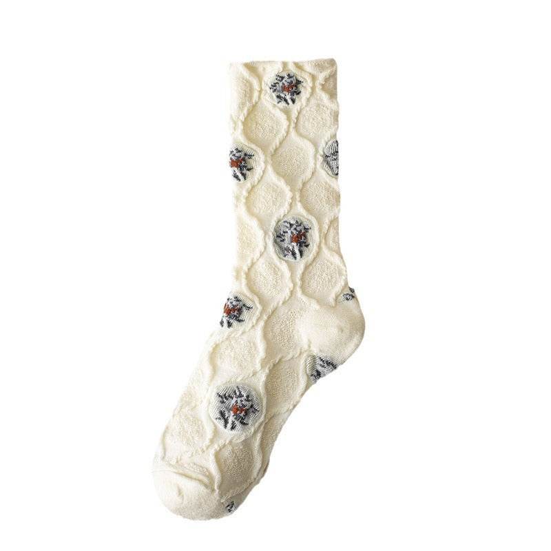 Retro Women's Thin Flower Socks - Antibacterial, Sweat Absorbent Style - Buy Center
