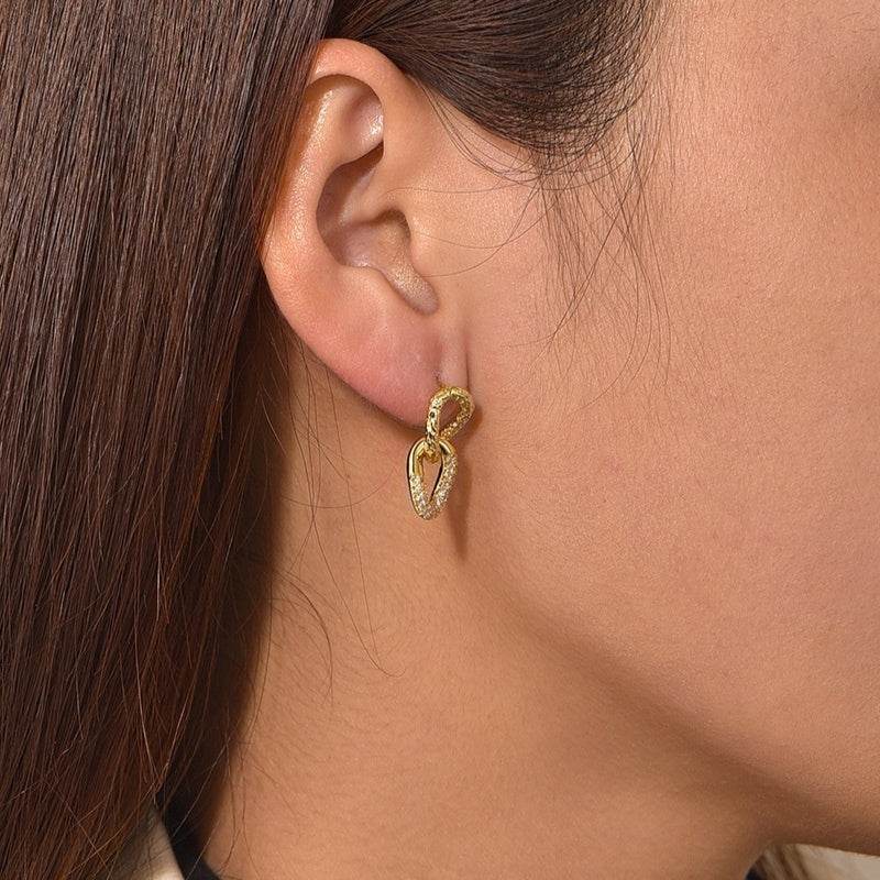 Retro Double Ring Stud Earrings - 18K Gold & Micro Inlaid Zirconium - Buy Center