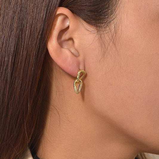 Retro Double Ring Stud Earrings - 18K Gold & Micro Inlaid Zirconium - Buy Center