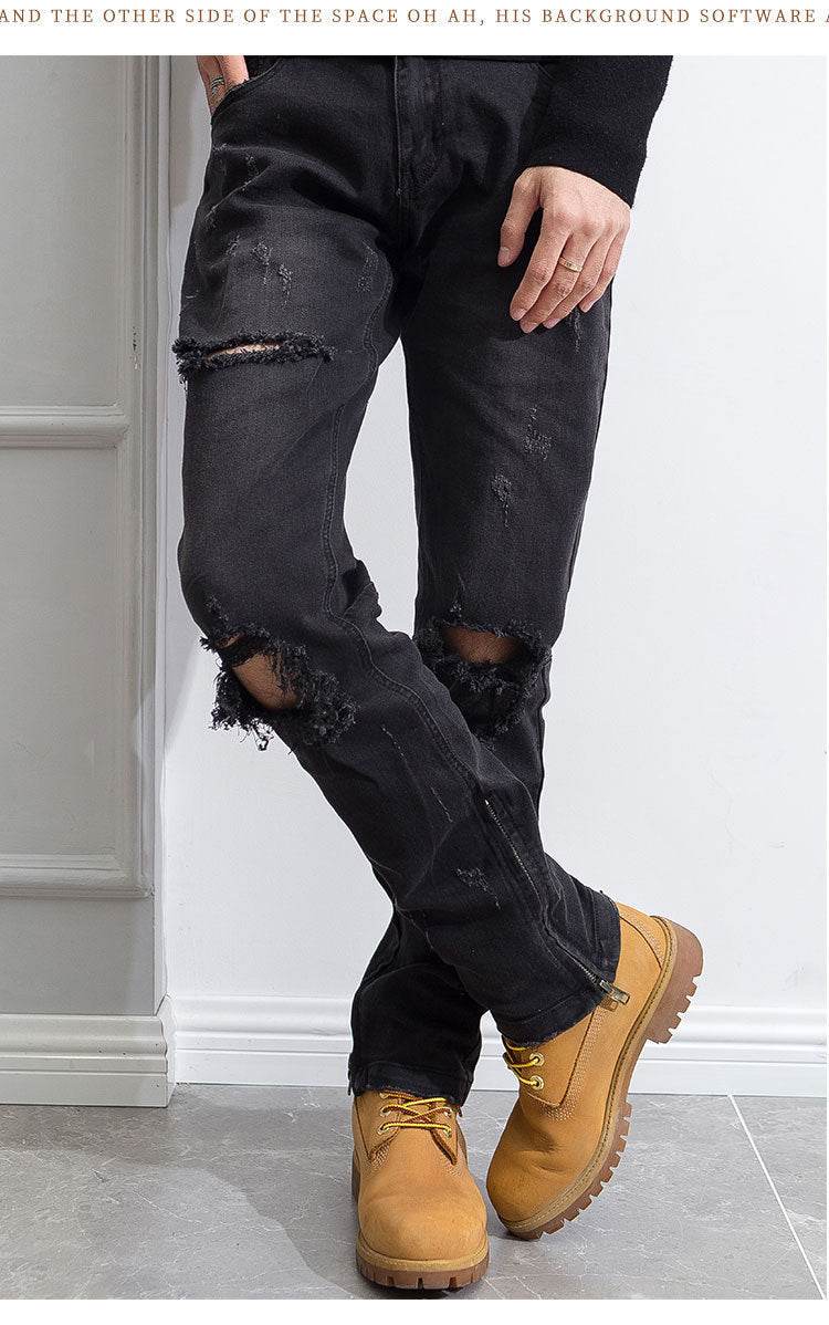 Hip Hop Trend Men's Zipper Jeans - Cotton, Mid Waist, Micro Elasticity - Buy Center