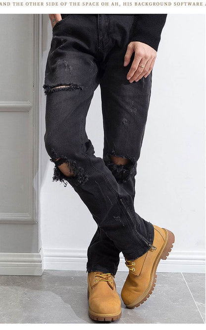 Hip Hop Trend Men's Zipper Jeans - Cotton, Mid Waist, Micro Elasticity - Buy Center