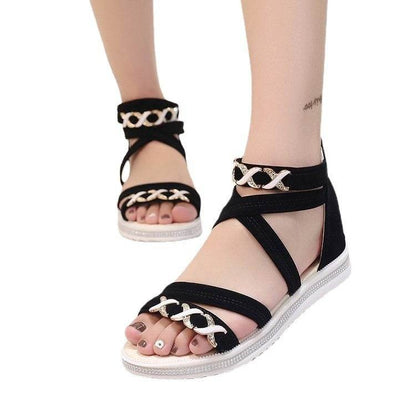 Women's Round Head Sandals - Thick Bottom Bag Heel in Black & Beige - Buy Center