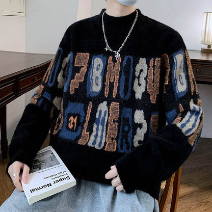 Men's Thickened Mink Fur Sweater - Loose Fit, Half-High Collar Style - Buy Center