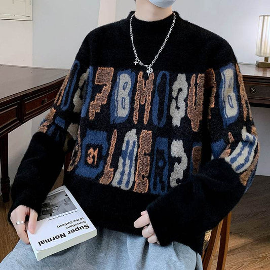 Men's Thickened Mink Fur Sweater - Loose Fit, Half-High Collar Style - Buy Center