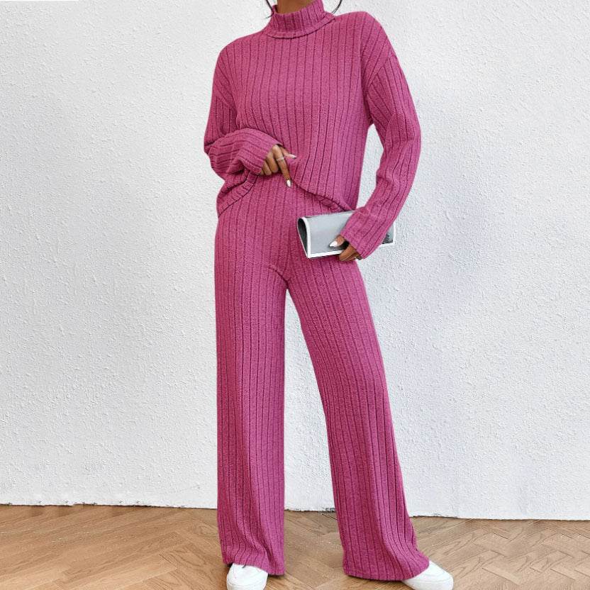 Buycenter Women's Turtleneck Knitting Set - Long Sleeve & Loose Trousers - Buy Center
