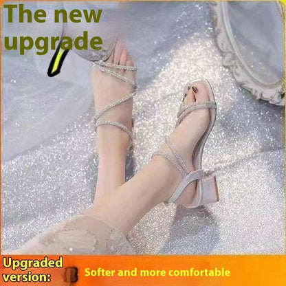 Women's Chunky Heel Sandals - Stylish Ankle Buckle Design in Beige & Gold - Buy Center