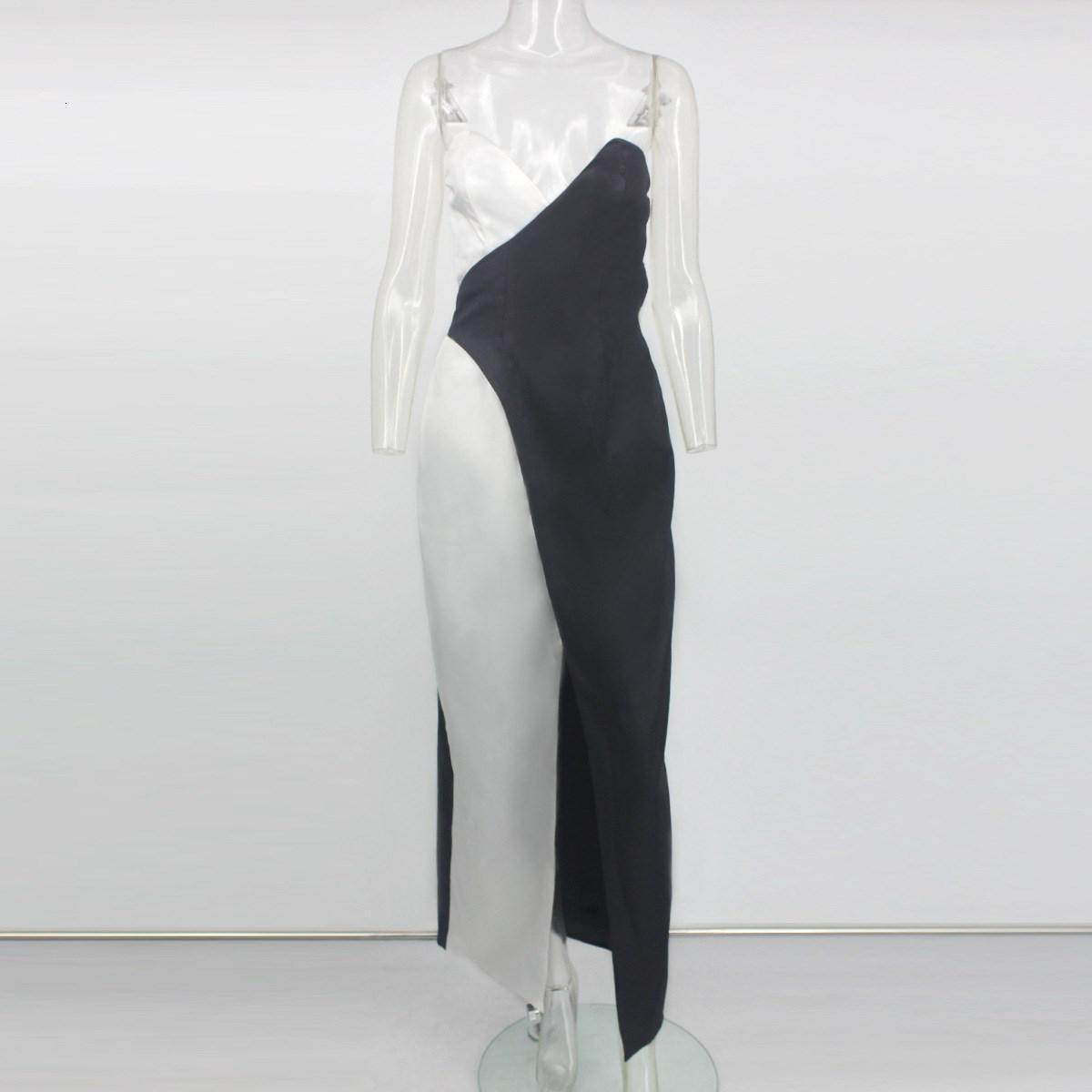 Buycenter Sexy Black & White Prom Dress - Stylish Stitching Design - Buy Center