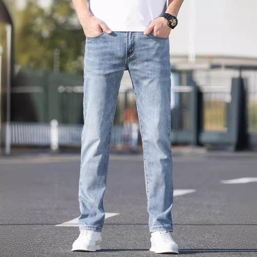 Men's Slim-Fit Summer Jeans - Light Blue & Gray Straight Trousers - Buy Center