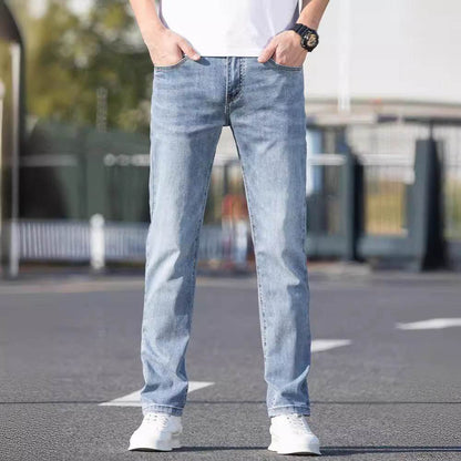 Men's Slim-Fit Summer Jeans - Light Blue & Gray Straight Trousers - Buy Center