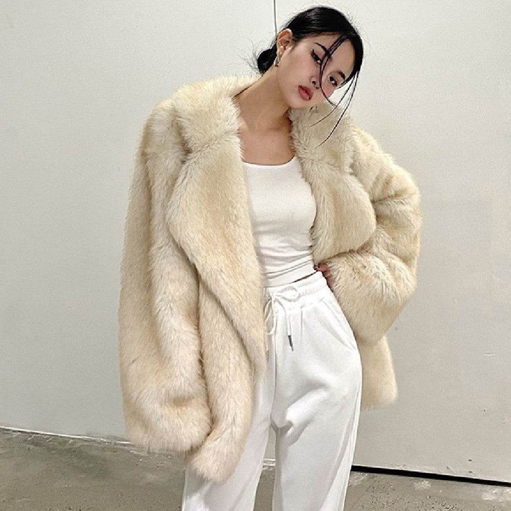Women's Loose Fur Collar Coat - Stylish Mid-Length Casual Overcoat - Buy Center
